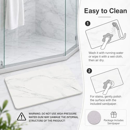 Whitemarble Diatomaceous Earth Bath Mat - Fast Drying Stone Bathroom Rug