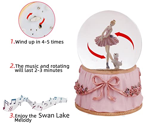 Ballerina Snow Globe with Swan Lake Tune - Dancer with Puppy Variation