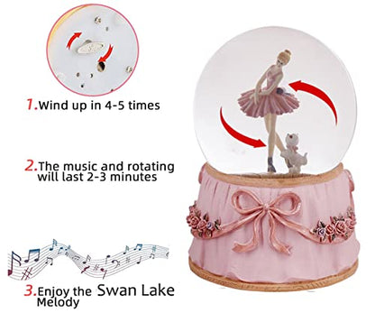 Ballerina Snow Globe with Swan Lake Tune - Dancer with Puppy Variation
