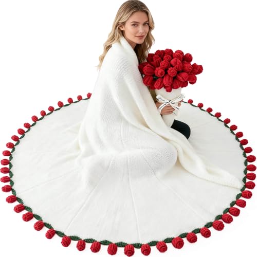 Crochet Flower Bouquet Blanket for Women - 74 Inch Valentine Gift, Rose / 74in