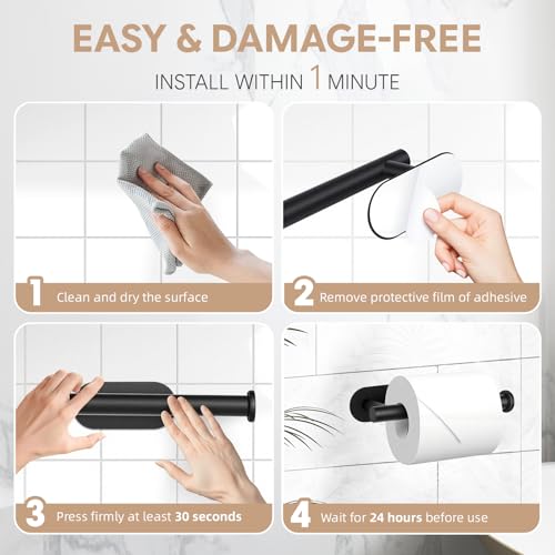 baecel Toilet Paper Holder, Adhesive Toilet Paper Holder Wall Mount, Premium Thicken SUS304 Stainless Steel, No Drilling Toilet Paper Stand Roll Holder for Bathroom Kitchen RV, Matte Black