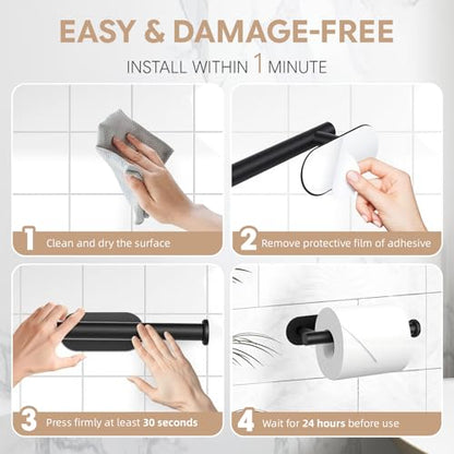 baecel Toilet Paper Holder, Adhesive Toilet Paper Holder Wall Mount, Premium Thicken SUS304 Stainless Steel, No Drilling Toilet Paper Stand Roll Holder for Bathroom Kitchen RV, Matte Black