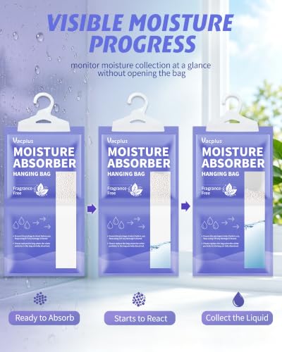 Vacplus Moisture Absorber 3 Pack Closet Hanging Bags - Fragrance-Free