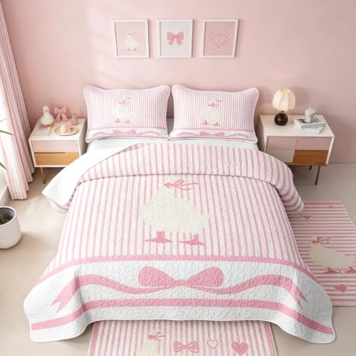 Pink Stripe Goose Quilt Set Twin Lightweight Quilt & Pillowcase