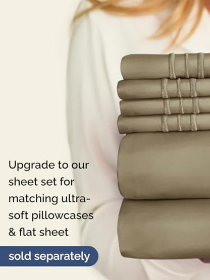 Extra Deep Split King Fitted Sheet - Hotel Luxury Single Fitted Sheet Only - Easily Fits 18 inch to 24 inch Mattress - Ultra Soft, Wrinkle & Fade Free w/Extra Deep Pocket - Breathable & Comfy - Khaki