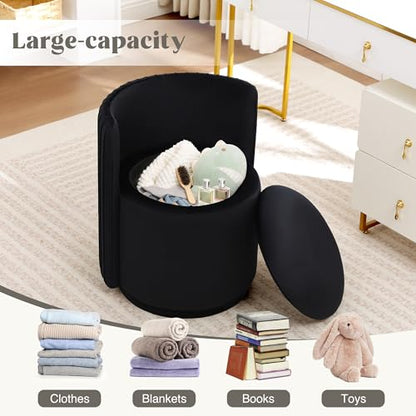 Black Velvet Vanity Chair - Regular Size, 379° Swivel Backrest