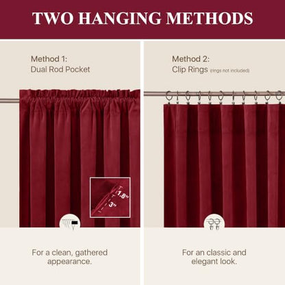 Red Velvet Curtains Set 4 Panels 52x108 Inches - Living Room Window Drapes