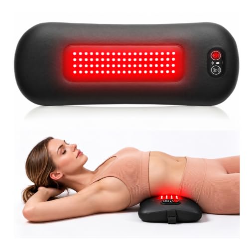 4-in-1 Lumbar Support Pillow - Cordless Back Massager with Red & Infrared Light (Black)