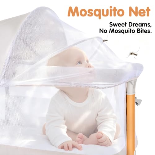 4-in-1 Baby Bassinet Bedside Crib with Mosquito Net & Adjustable Height - Beige