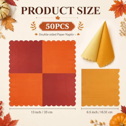 50Pcs Fall Paper Napkins Thanksgiving Party Table Decorations - Fall Colors