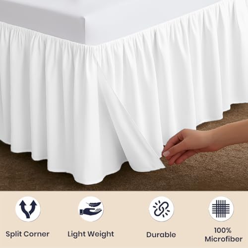 Full XL Ruffled Bed Skirt 21 Inch Drop White - Classic Gathered Microfiber