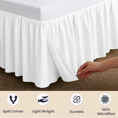 Full XL Ruffled Bed Skirt 21 Inch Drop White - Classic Gathered Microfiber