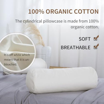 Cylindrical Organic Cotton Pillow Cover 17x6 Inches Pack of 2 - Breathable & Soft
