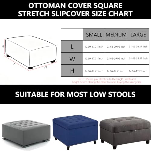 Navy Blue Small Square Ottoman Cover Stretch Slipcover Washable Furniture Protector