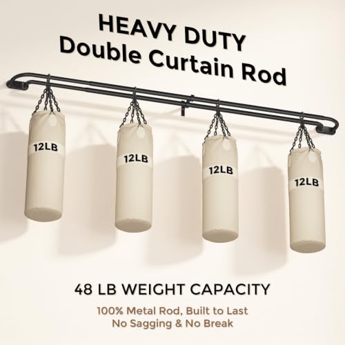 Black Double Curtain Rod 36-120 Inch Adjustable Wrap-Around Window Rods