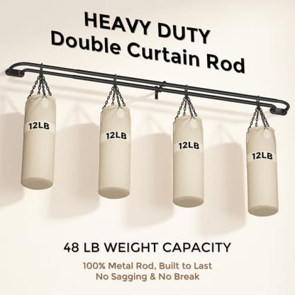 Black Double Curtain Rod 36-120 Inch Adjustable Wrap-Around Window Rods
