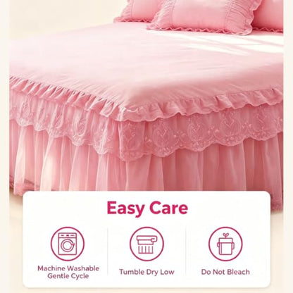 Queen Size Lace Ruffled Bed Skirt - Light Purple 60x80in Romantic Tulle Dust Ruffle