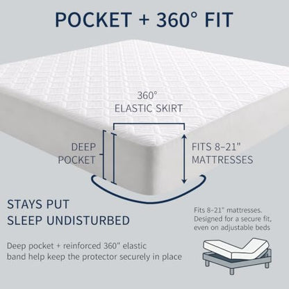Full Size Waterproof Mattress Protector 54x75x18 Noiseless Breathable White