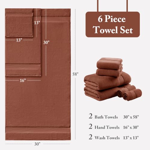 Turkish Cotton Bath Towel Set - 6 Pieces, Terracotta, 600 GSM, Plush & Absorbent