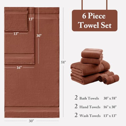 Turkish Cotton Bath Towel Set - 6 Pieces, Terracotta, 600 GSM, Plush & Absorbent