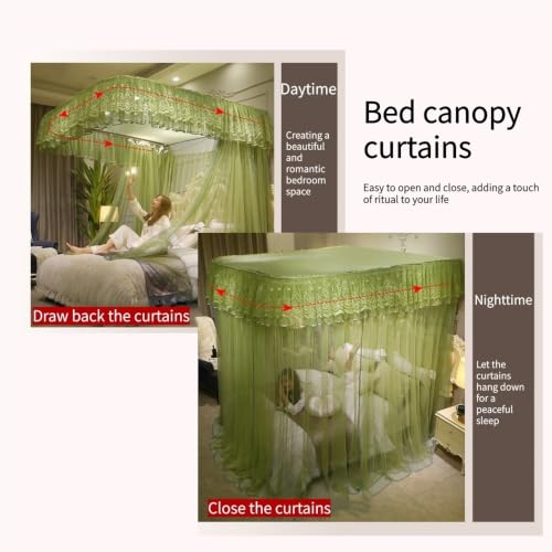Adjustable U-Shaped Mosquito Net Bed Canopy with 3 Doors - Blue, Fits Queen & King Beds