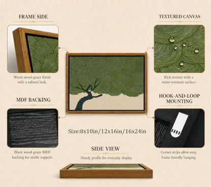 Bonsai Tree Wall Art Canvas - Framed Japanese Zen Decor, 10 x 8 Inches