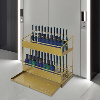 Gold Commercial Umbrella Holder for Entryway - Metal Umbrella Rack