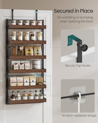 SONGMICS 6-Tier Over-the-Door Pantry Organizer Adjustable Spice Rack Black Walnut Finish