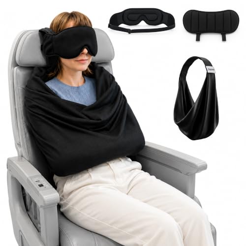 Travel Pillow with Eye Mask and Neck Support - M Size, Black, 3-in-1 Sleep Set