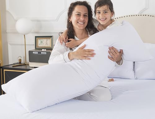 WhatsBedding Memory Foam Body Pillow for Adults, Long Body Pillow for Sleeping, Full Body Pillow for Bed (Removable Cotton Jersey Knitted Cover) - White