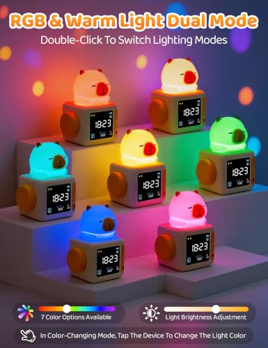 WANIDEA Capybara Kids Alarm Clock with Night Light & Sleep Timer - Cute Bedroom Decor
