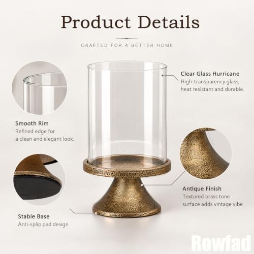 Gold Hurricane Candle Holders Set with Metal Base - Windproof Glass Lanterns for Indoor & Outdoor Decor