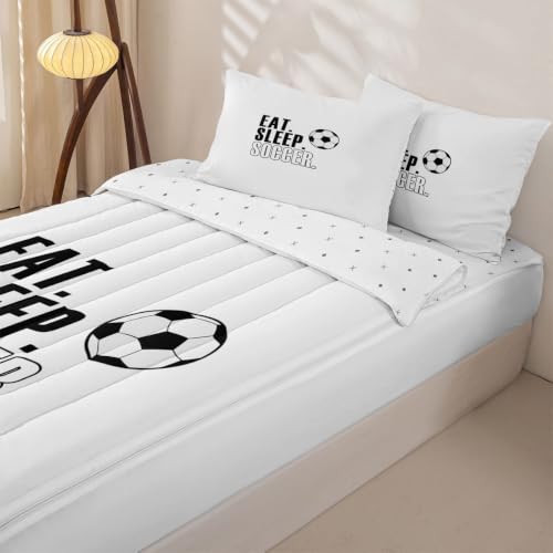 Kids Rugby Football Comforter Set - Queen Size, White & Black, 3-Piece