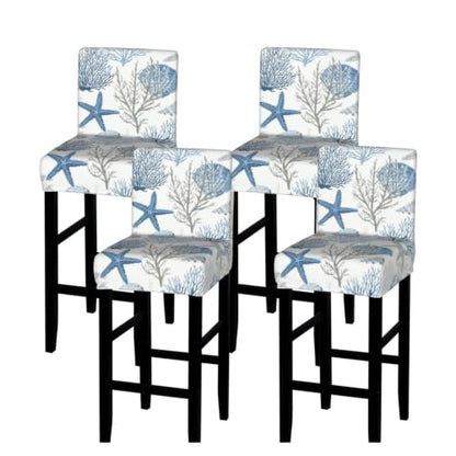 Coastal Starfish Seashell Cora Bar Stool Covers Set of 4 - Elastic Chair Protectors