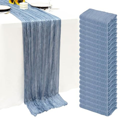 20 Pack Dusty Blue Cheesecloth Table Runner 10Ft - Elegant Gauze Linen for Wedding & Party Decor