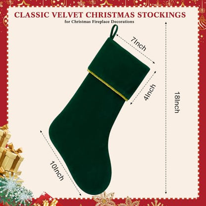 Dark Green Velvet Christmas Stockings Set of 4 - 18 Inch Holiday Decor