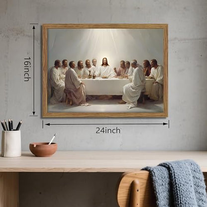 24x16 Inch Framed Last Supper Christian Wall Art Canvas Print - Jesus & Disciples Religious Decor