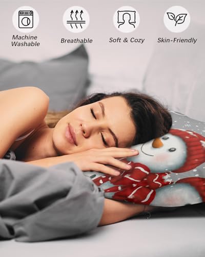 Christmas Snowman Pillowcases 20x26 Inches - Gray 2 Pack Winter Decor
