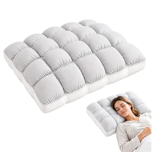 Gray Soft Cloud Sleeping Pillow with Cooling Ice Silk Cover - Fluffy Support