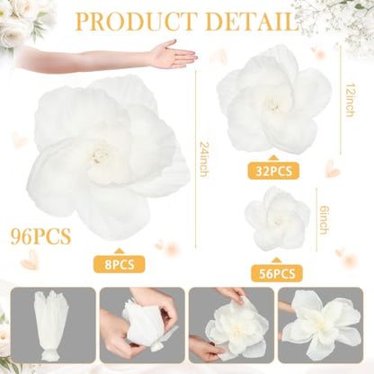 White 96 Pcs Giant Paper Flower Set - Large Artificial Flower Decorations