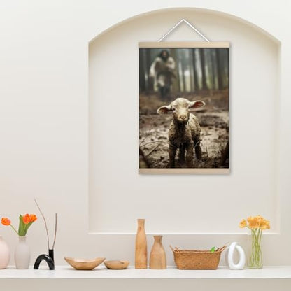 Jesus and the Lamb Religious Wall Hanging - Christian Home Decor, Spiritual Gift for Mom & Sister, 15x12 Inches