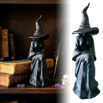 Gothic Witch Reading Decor Statue for Shelf and Mantel, Halloween Home Accent