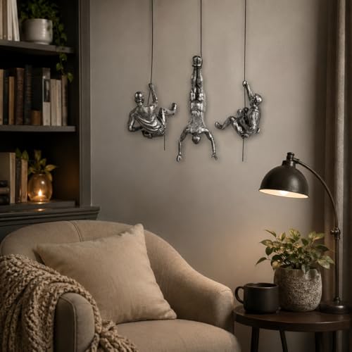 Silver Climbing Men Wall Art Sculpture - Modern Home & Office Decor - Set of 3