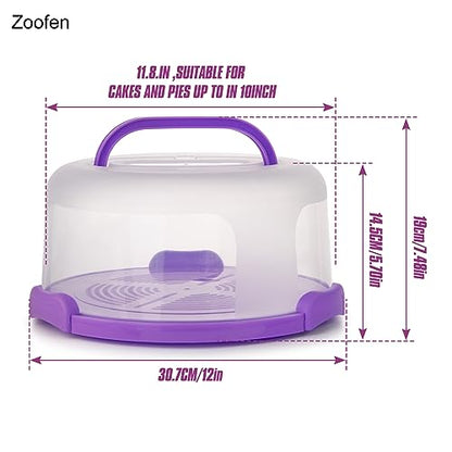 Zoofen Cake Carrier with Handle 10in Cake Stand Purple Cake Holder Cover Round Container for 10in or Less Size