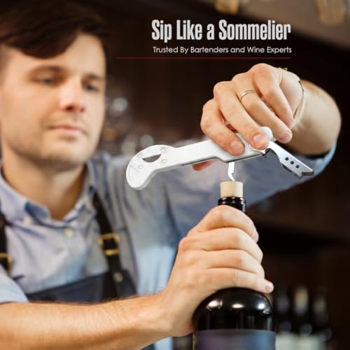 White Wine Opener with Foil Cutter & Lever - 5 1/4" Wine Key for Servers
