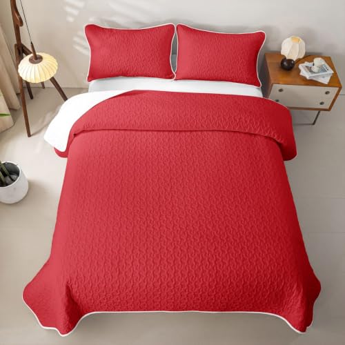 Feelyou Red Twin Quilt Set 2 Pieces - All Season Solid Color Bedding