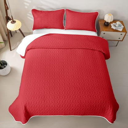 Feelyou Red Twin Quilt Set 2 Pieces - All Season Solid Color Bedding