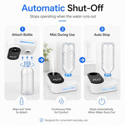 Portable Water Bottle Humidifier for Travel White Rechargeable Mini Small