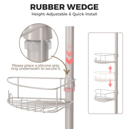 TOOLF Corner Shower Caddy Tension Pole 4-Tier Bathroom Organizer Gray