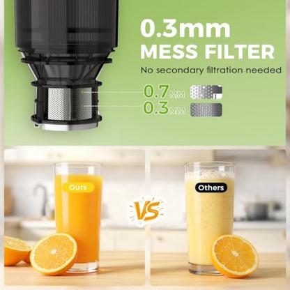 Cold Press Juicer Masticating Slow Juicer with Dual Collection Cups